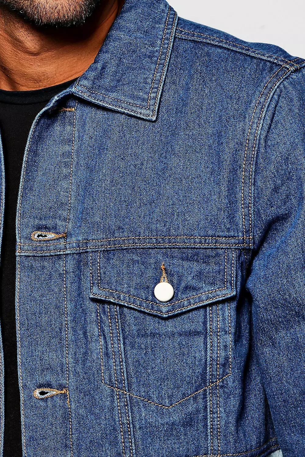 Mid Blue Half & Half Denim Jacket | boohooMAN USA